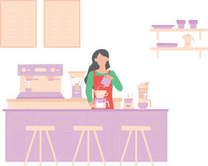 A girl is making coffee.