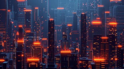 Fototapeta premium Modern futuristic digital circuit city building background.