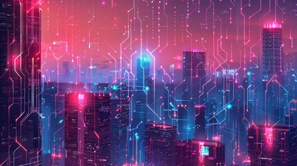 Obraz premium Modern futuristic digital circuit city building background.