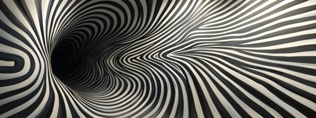 A black abstract optical illusion artwork.