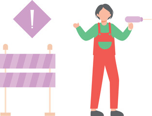 The female worker is explaining the block way at a construction site.