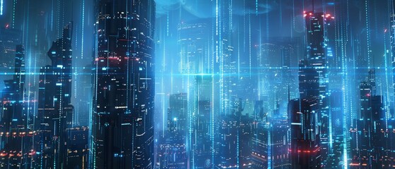 Fototapeta premium Modern futuristic digital circuit city building background.