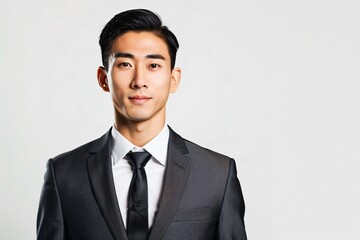 Confident young businessman posing on white background