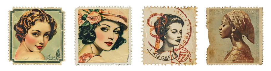 Vintage portrait postage stamps png set