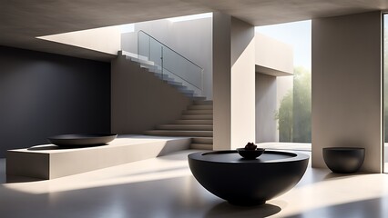 3D rendering of background podium with floating bubble mockup, landscape wall texture, granite white podium, transparent soap water, liquid, and three-dimensional abstract circles

