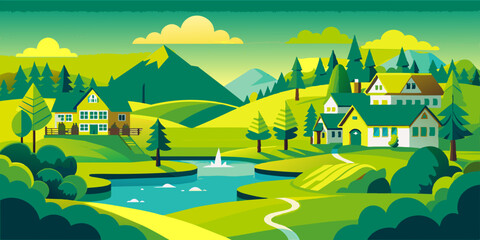 Fototapeta premium A mesmerizing illustration of a house and tree surrounded by beautiful scenery.