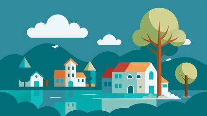 Fototapeta premium A mesmerizing illustration of a house and tree surrounded by beautiful scenery.