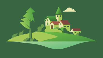 Naklejka premium A mesmerizing illustration of a house and tree surrounded by beautiful scenery.