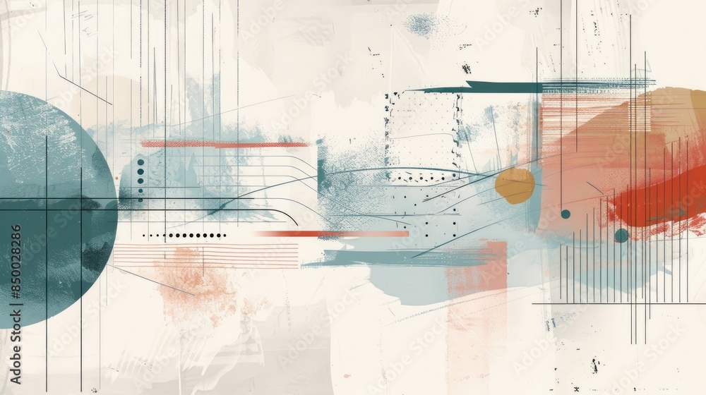 Poster abstract painting with geometric shapes and muted colors aig51a.