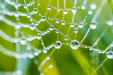 Delicate and detailed close up of a spider web covered in morning dew,
DewKissed Webs Glimmering Spiderwebs in the Dawn

