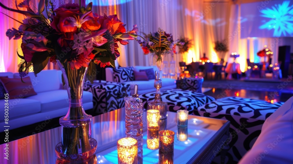Poster chic party setup organized in an elegant and refined pattern motif