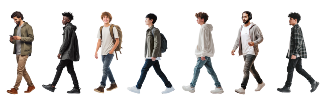 Young adult walking png cut out element set