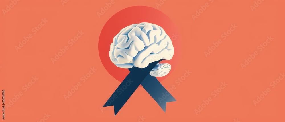 Poster a ribbon with a brain symbol representing the inseparable connection