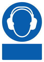 ISO mandatory safety signs_ear protection must be worn your custom message here portrait size a4/a3/a2/a1