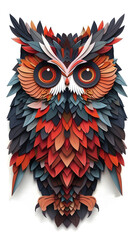 Owl paper art style. white background.