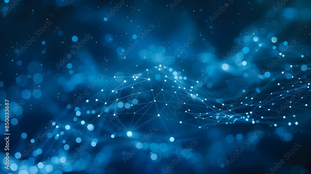 Poster a blue background with a lot of dots and lines. the dots and lines are connected to each other in a 