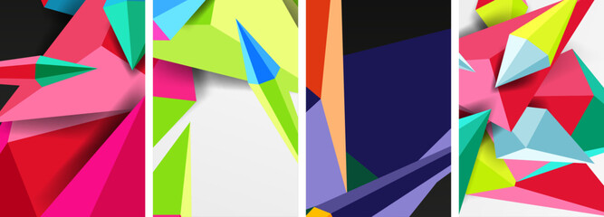 Set of triangle geometric low poly 3d shapes posters