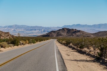 Desert road in Joshua Tree National Park, California, United States of America.