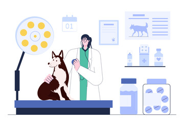 Veterinarian Give Examine a Dog Illustration