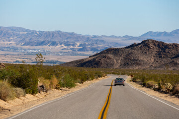 Desert road in Joshua Tree National Park, California, United States of America.