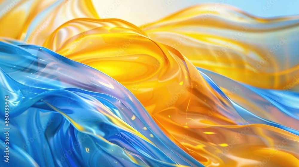 Poster abstract flowing forms in vibrant blue and yellow create a dynamic and fluid art piece, perfect for 