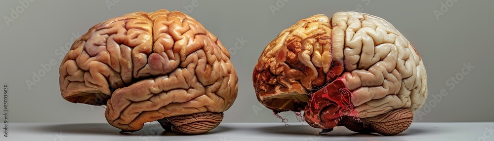 Poster two images of a brain, one is a close up of the brain and the other is a close up of the brain with 