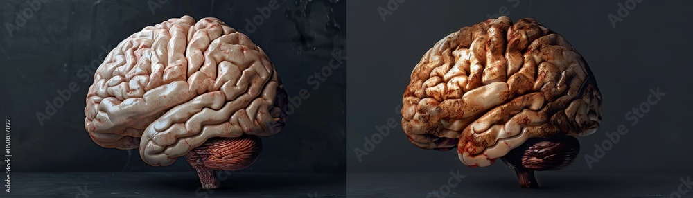 Poster two images of a brain, one is a close up of the brain and the other is a close up of the brain with 