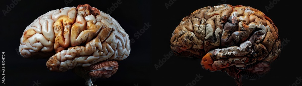 Poster two images of a brain, one is a close up of the brain and the other is a close up of the brain with 