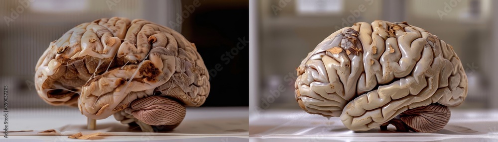Poster two images of a brain, one is a close up of the brain and the other is a close up of the brain with 