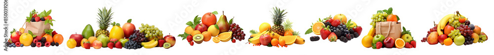 Wall mural Colorful fresh fruit arrangement png set