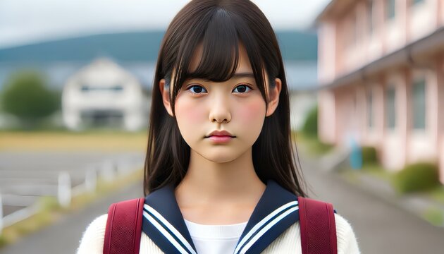 正面を向いた日本人の可愛いAI美女の顔イラスト！人気モデル・アイドル並みのかわいいJK女子高生｜Generative AI