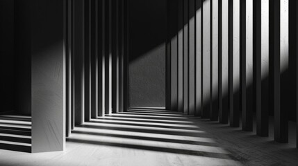 Monochrome geometric patterns with shadows, front view, minimalist design, high contrast