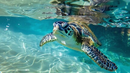 Obraz premium Green sea turtle from Cyprus Mediterranean Sea Chelonia mydas : Generative AI