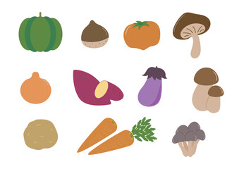 いろいろな秋野菜のイラストセット