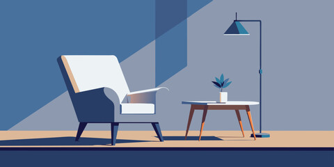 Fototapeta premium An atmosphere of peace and warmth is evoked by the serene room, featuring a plain chair and table.
