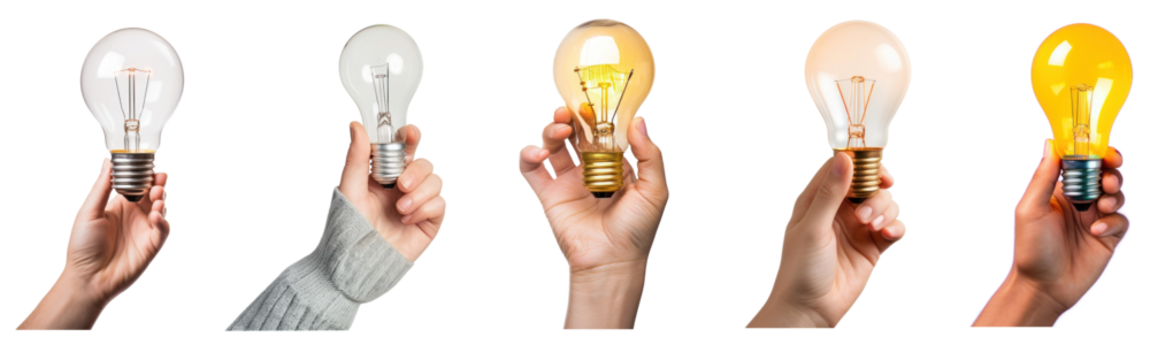 PNG Hands holding various light bulbs set