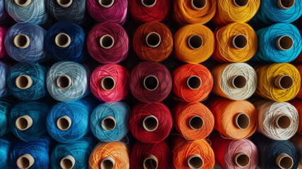 Colorful sewing threads in the clothing industry