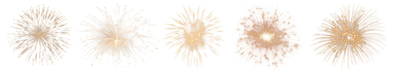 Obraz premium PNG Golden fireworks bursting in sky set