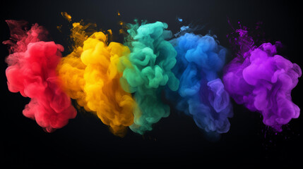 Colorful smoke bomb explosion clouds on clean white background for vibrant and dynamic visuals.