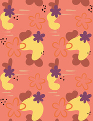 Seamless pattern with polka dots and flowers