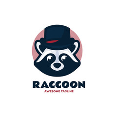 Vector Logo Illustration Raccoon Simple Mascot Style.
