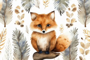 Obraz premium Adorable forest creatures in a seamless design for nature lovers