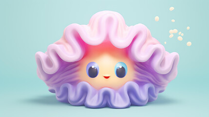 Adorable clay Giant Clam icon in muted pastels for Blender, set on a matte background with subtle gradients, creating a kawaii look.