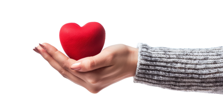 hand holding red heart love on isolate transparency background