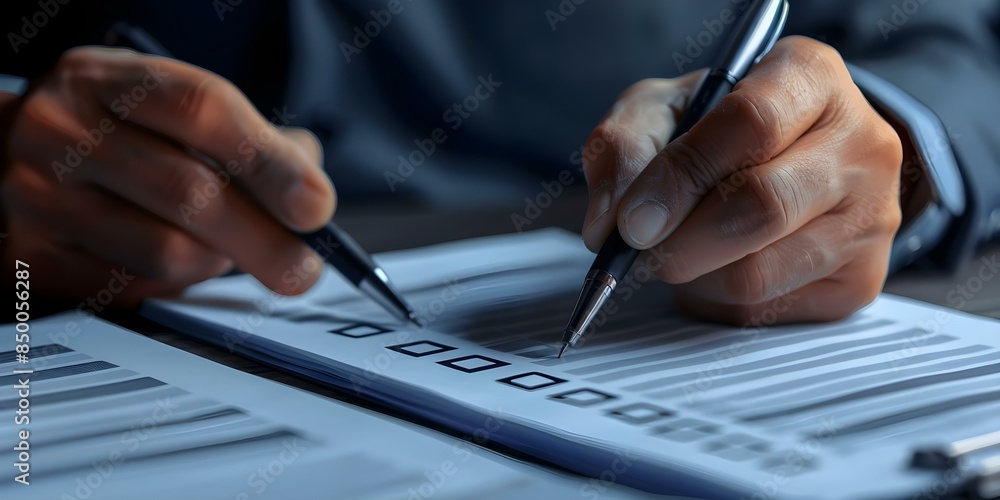 Poster completing business tasks efficiently with digital checklists. concept productivity, business effici