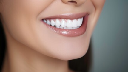 Fototapeta premium Closeup portrait woman smiling with perfect smile and white teeth 