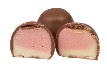 chocolate candies with marzipan isolated on white background