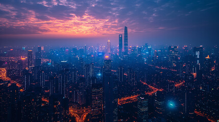 Fototapeta premium Intelligent city networks and communication in the age of AI (wireless communication on the world).