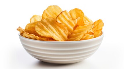 potato chips in bowl  on white background 