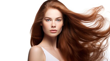 Fototapeta premium Woman with beautiful long hair on white background 